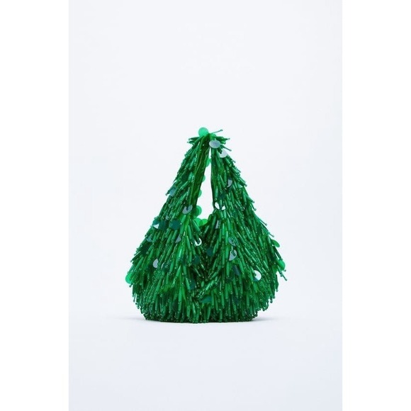 Zara Handbags - Zara Green Beaded Sequin Satin Statement Glam Hobo Handbag Evening Purse Bag